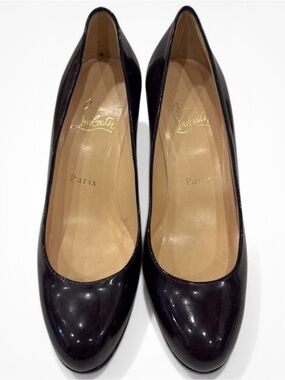 Authentic Christian Louboutin Black Patent Round-Toe Pumps